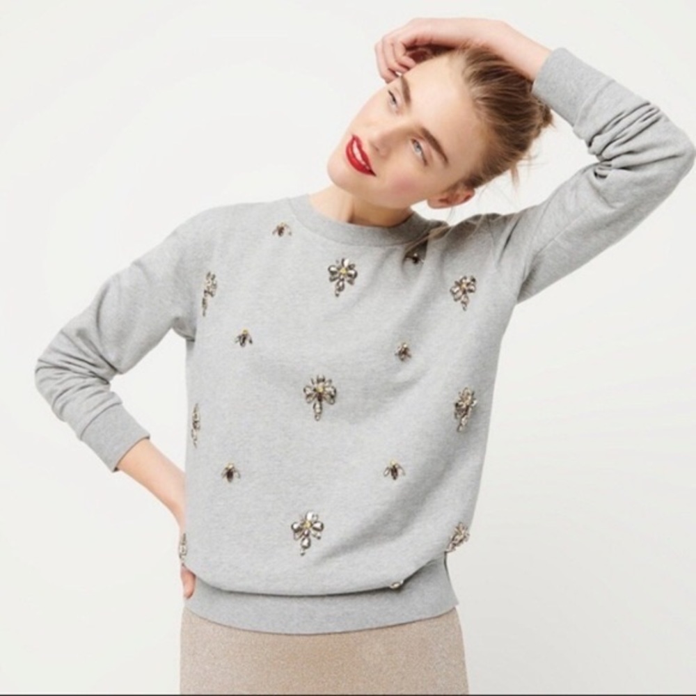 J Crew embellished chandelier light grey sweatshirt size XXS